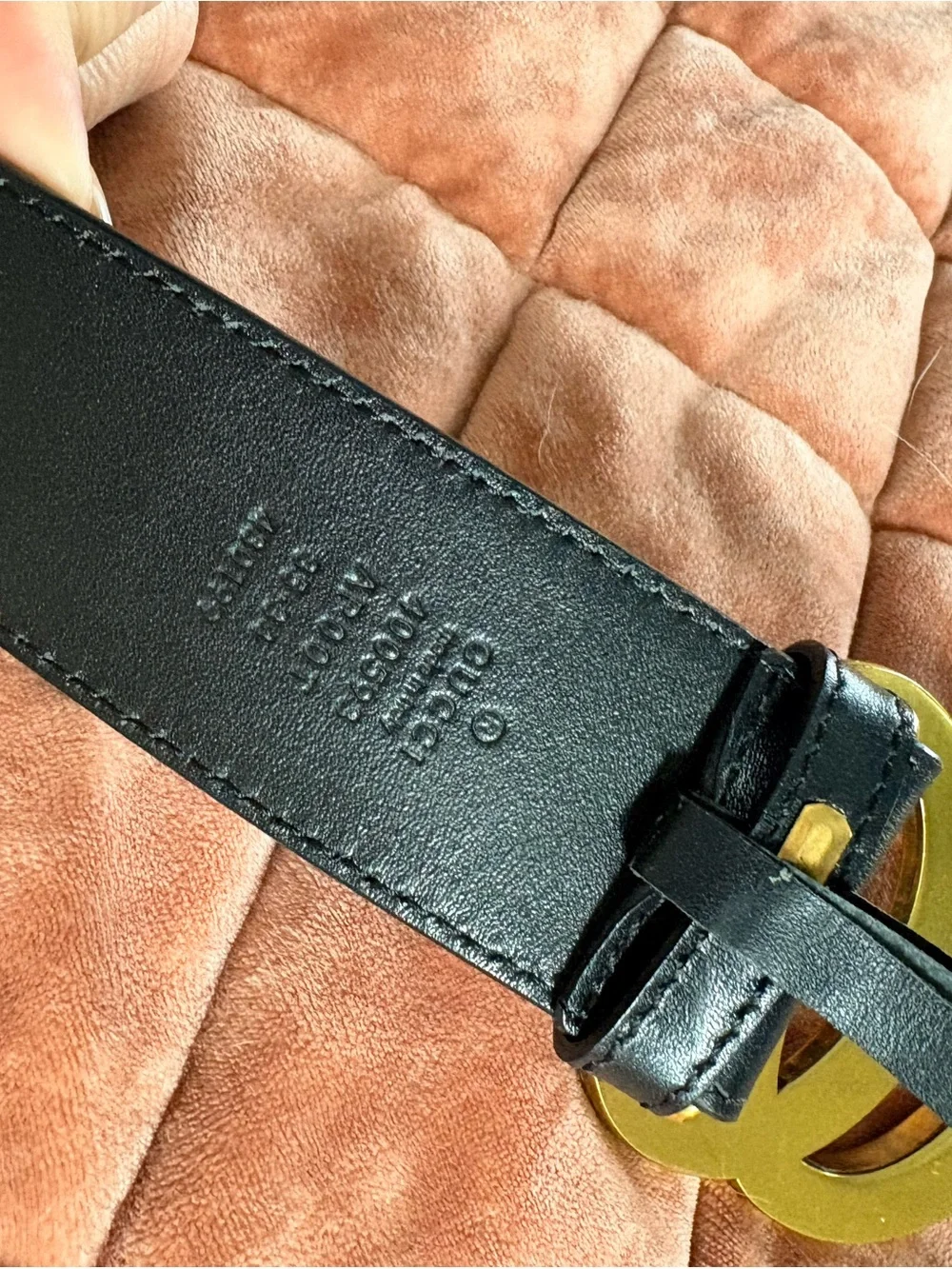 Black Leather Belt with Gold Double-G Style Buckle